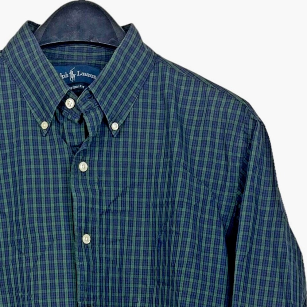 Polo Ralph Lauren Men Large Cotton Lightweight Button Down PONY Blue Green Plaid